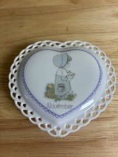 VTG 1988 Precious Moments November Heart Trinket Box Porcelain Enesco Month picture