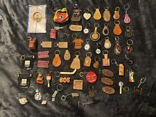 #11 VINTAGE KEYCHAIN LOT OF 56 KEY CHAINS FOBS WOOD LEATHER CAR LOGOS DISNEY  picture