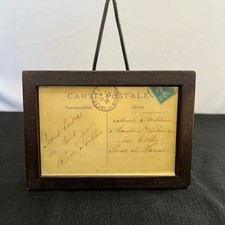 Antique 1909 French Postcard Framed in Wood with Built-in Wire Stand Decor picture