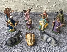 Vintage Depose Italy Nativity Set 11 Figures Figurines Angel  Jesus Mary Donkeys picture