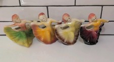 Set Of 4 Ceramic Green, Brown, Yellow Deco Lady Gown Small Planter Vintage MCM picture
