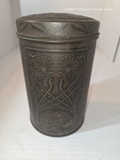 vintage Van Delft cacao tin, Art Nouveau embossed dandelion design Dutch 1900 picture