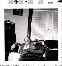 Elderly Man in Armchair, 1950s Vintage B&W Domestic Snapshot Photo picture