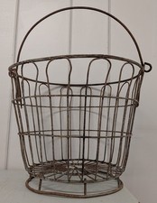 Antique Wire Egg Basket The Farm Bureau Waltham Mass Primitive Gathering Bucket picture