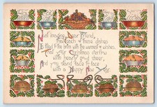 c1910's New Year Message Holly Berries Muffin Pie Unposted Antique Postcard picture