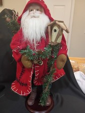 Primitive Santa Claus With Birdhouse And Wicker Basket With Twigs,Berries And Sp picture