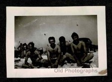 DARK BEACH SCENE 4 HUNKY MEN SEXY SWIMSUITS OLD/VINTAGE PHOTO- N928 picture