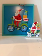 2024 Target Wondershop Wooden Santa on Bike w/Presents Christmas Decor & Frame picture