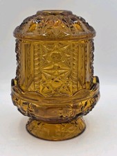 Vintage Amber Indiana Glass Stars & Bars Fairy Lamp picture