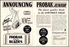 1942 Probak Junior Razor Blades Stork Cartoon Gillette Boston 2-Page Print Ad picture