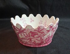 Vintage Pink & White Porcelain Chinoiserie Planter Scalloped Hand Painted  picture