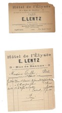 1899 Hôtel de l’Élysée Paris Receipt & Advertising Card Set - Lentz -Rue Beaune picture