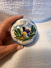 Vintage Desvres Small Trinket Dish 3.5” Hand Painted France Collectible Gift C picture