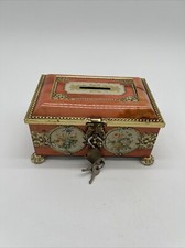 Vintage Klann Quality Made in Western Germany Lockable Trinket Box Peach Floral picture