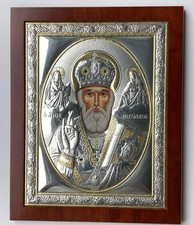 Theodora Argento Saint Nicholas Christian Icon Plaque Silver 950 Wood Frame picture