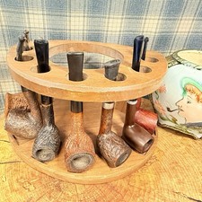 Lot Of 7 Briar Late Mid-Century Estate Tobacco Pipes & Display stand included picture