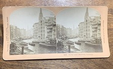 Stereoview Hamburg Germany ~ Port Canal Boats Water Old Photo picture