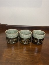Vintage Somayaki Japan Sake/Tea Cups, Double Wall, Set Of 3 picture