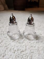 Fostoria Salt and Pepper Shakers Heather Etched Pattern Leaf Floral Metal Lids picture
