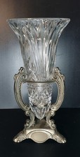 Vintage Godinger Shannon Crystal Vase 11” Cut Glass w/Silver Plated Ornate Stand picture