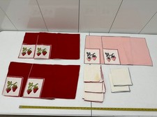 Vintage Strawberry Handmade 6 Placemats Pocket 5 Napkins Linen? picture