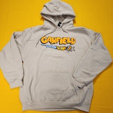 Garfield Nickelodeon Scratching Claws Hanging On Hoodie Sweatshirt Beige Size L picture