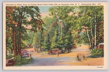 Vintage Raquette Lake, NY Golden Beach State Camp Picnic Area Postcard 1937 picture
