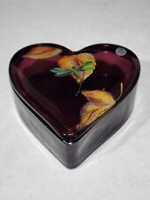 VINTAGE FENTON GLASS PLUM/AMETHYST DRAGONFLY HEART BOX - SIGNED TRUDY MENDENHALL picture
