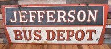 Vintage Jefferson Bus Depot Station 2-sided Original Advertising Sign picture