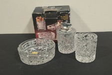 Vintage Imperlux 24% Lead Crystal Smoking Set Ashtray Lighter Holder Box picture