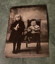 ULTRA RARE Photo Tintype Girl & Boy Eating Banana-Weird Odd UNUSUAL picture