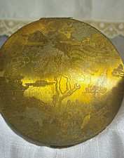 Stratton Vintage Large Flapjack Powder Compact 4 Inch Chinoiserie Scene Brass picture