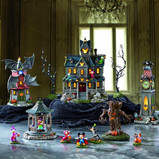 Disney Lighted & Musical Halloween Village 12pc Set Mickey Minnie Goofy picture