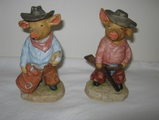 Vintage - 1 Set of 2 Enesco 1980 Pig Tales “Gunfight at Pig Corral” Figurines picture