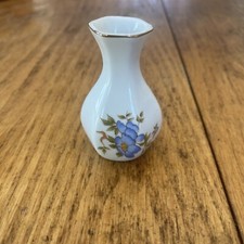 Leart Brazilian Porcelain Small Bud Vase Colonial Gold Rim Wild Flowers 3” Tall picture