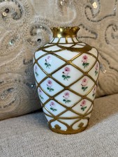 Antique Rosenthal R&C Bavaria Vase Hand Painted Roses Raised Gold c.1900 4.75” picture