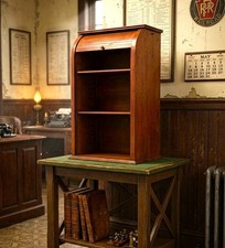 Antique National Ticket Case Company Tambour Roll-Top Railroad Ticket Cabinet picture