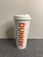 Dunkin Donuts White Plastic Travel Tumbler Classic Look 24 Oz Insulated BPA Free picture
