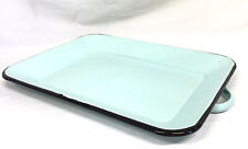 Farmhouse Enamelware Rectangle Tray with Handle, 15.5-inch Length Turquoise Blue picture