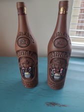 2 Kindzmarauli Georgian Ceramic Clay Pottery Red Wine Bottle Empty 3-D Design picture