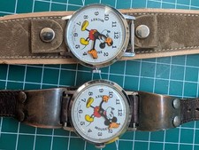 Lot 2 Vintage Bradley Mickey Mouse Wind Up Watches Leather Cuffs Parts Repair picture