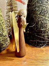 Vintage Wooden Mid-Century Christmas Angel Figurine with Brass Book & Wings | 6” picture