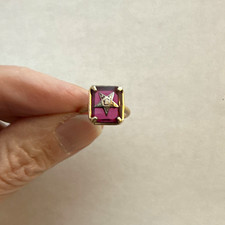 Vintage 10K Gold Order of the Eastern Star Ring Red Stone size 4.5 ladies picture