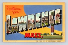 Postcard MA Large Letter Greetings From Lawrence Massachusetts c1941 Linen AI3 picture