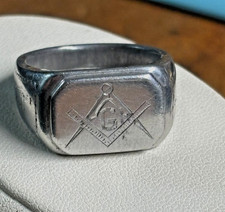 sz 9.5 WWII 1945 Trench Art ALUMINUM MASONIC Freemason Master Mason RING 