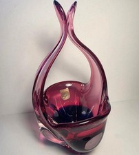Josef Hospodka Chribska Rubin Glass Pink Blue Vase Czech Art Glass 9.5