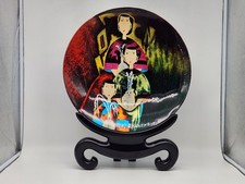 Vintage  Asian Handpainted Lacquered Wood Charger Plate With Display Stand 17.5