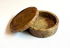Vintage Carved Alabaster Trinket Box Caramel / Honey / Brown Veined Stone 3” Dia picture