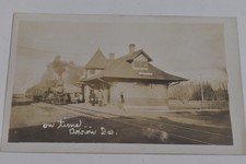 Vintage Akron IA Iowa Train Railroad Depot RPPC Real Photo Postcard picture