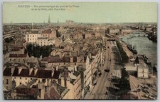 c1920 Nantes France Postcard City View Aerial River Trolley Church Unposted picture